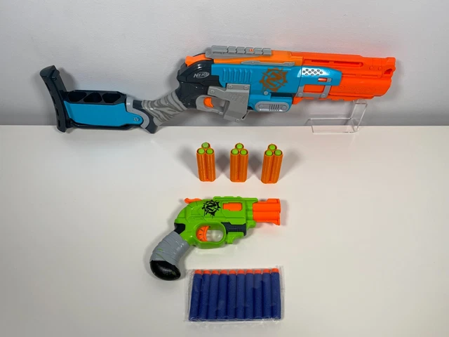 Nerf Zombie Strike Sledgefire+3 Ammo Shells & Doublestrike With 10 New Darts VGC