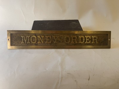 Money Order Window~Post Office Clerks Sign~Original Brass Advertising Plaque