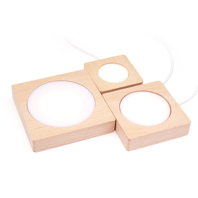 LED DISPLAY BASE Crystal Glass Light Base Stand Wood LED Display Stand ...