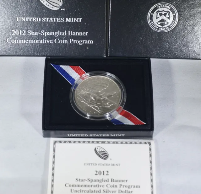 US Mint 2012 Star Spangled Banner Commemorative Silver Dollar BU w/Box and COA