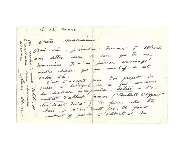 René CHAR / Lettre autographe signée / Albert Camus / Poésie / Hommage / Hypsos