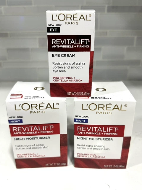 3 Loreal Paris Revitalift Night Moisturizer + Eye Cream Anti Wrinkle Firming NIB