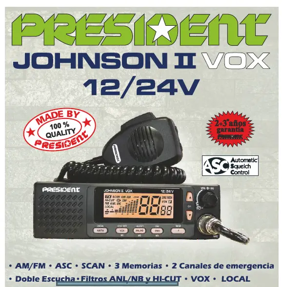 EMISORA PRESIDENT JOHNSON Ii Asc 27 Mhz Cb (24/12V) Banda Ciudadana -  Multi-Norm EUR 255,00 - PicClick FR