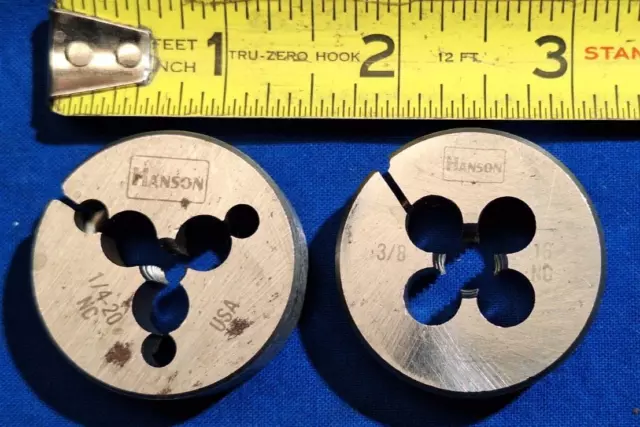 2 Hanson adjustable round threading die 1/4-20 & 3/8-16 USA