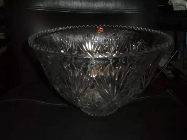 Vintage Cut Glass Punch Bowl Starburst Pattern