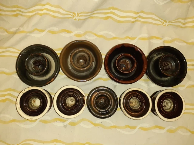 Lot of 9 Screw on Ceramic Power Phone Insulators: Locke HI-TOP 66 Thomas Pinco-J 3