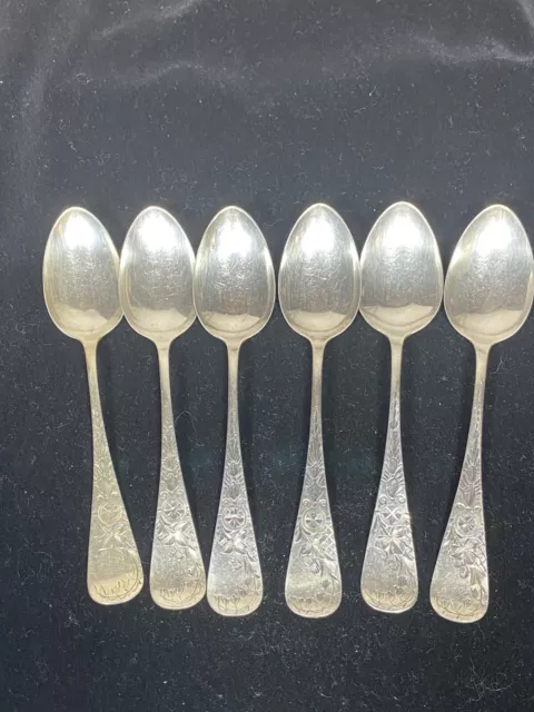 6 “Antique Lily” By Whiting Sterling Silver Tea Spoons