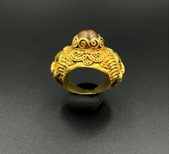 South East Asian Antique Agate Gems Jewelry Old Burmese Pyu Pagan Gold Ring