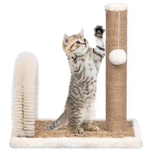 Arbre � chat avec brosse de toilettage en arche et grattoir