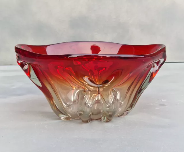 Vintage red glass vase, Red glass candy bowl, Vintage Glass Art Bowl