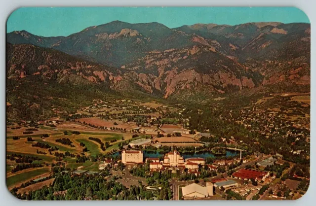 Aerial View Broadmoor Hotel Lake And Ice Palace Colorado Springs Co Vtg Postcard