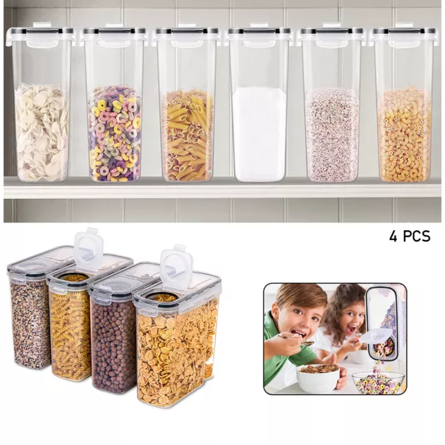 Pack of 4 Dry Food Storage Cereal Container with Flip-Top Lid 4 Litre Kitchen