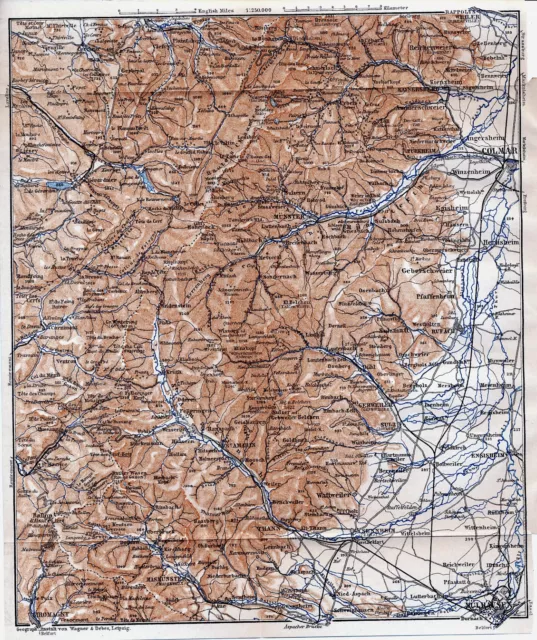 68 Alsace Vosges 1896 pt. carte orig. + guide (10 p.) Kaysersberg Munster Thann