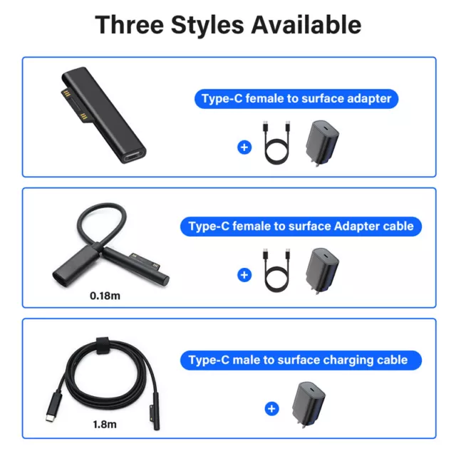 For Surface Connect to USB C Charging Cable Type C PD 45W Charger Adapter Cord 2