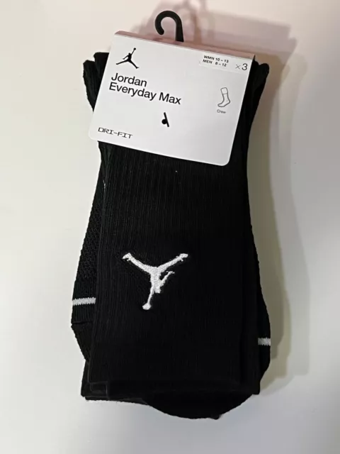 Nike Jordan Size L 8-12 Everyday Max Crew Socks 3-Pack Sx5545-013 Black Nwt 2