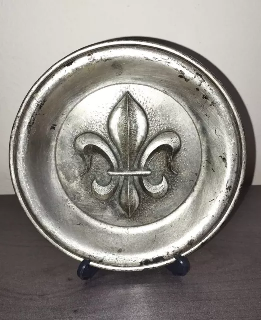 Assiette Vide Poche Coupelle en Bronze Argenté Grande Fleur de Lys