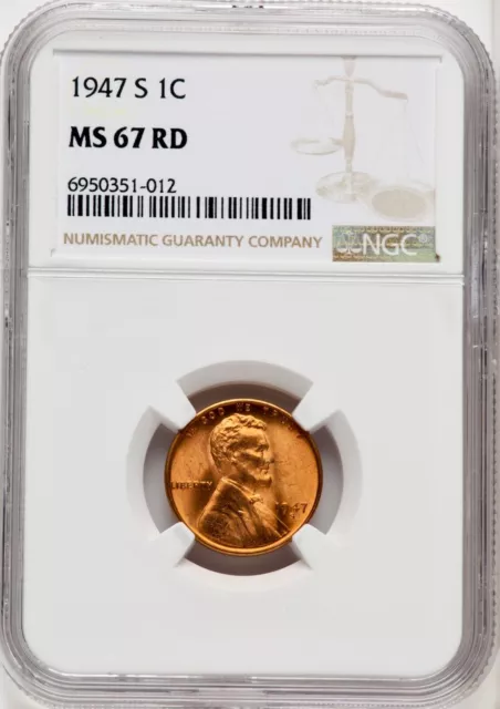 1947-S Lincoln Wheat Cent NGC MS67 RD Lustrous Fiery Red-PCGS List Price $325.00