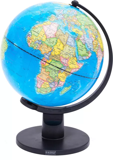 Exerz 25Cm World Globe Educational Political Map Swivel Rotating Desk Top Glo...