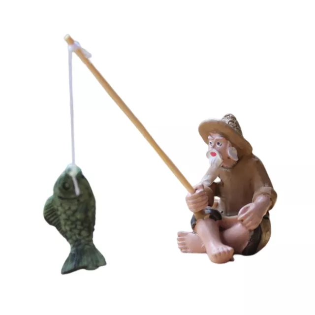 Fish Tank Ornament Delicate Detail Collectible Miniature Fishing Old Man