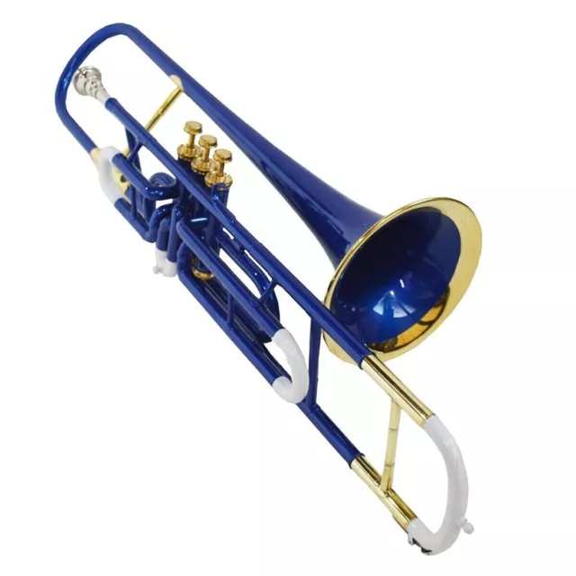 WEEKEND SALE BLUE BRASS FINISH Bb VALVE TROMBONE FREE HARD CASE+M/P