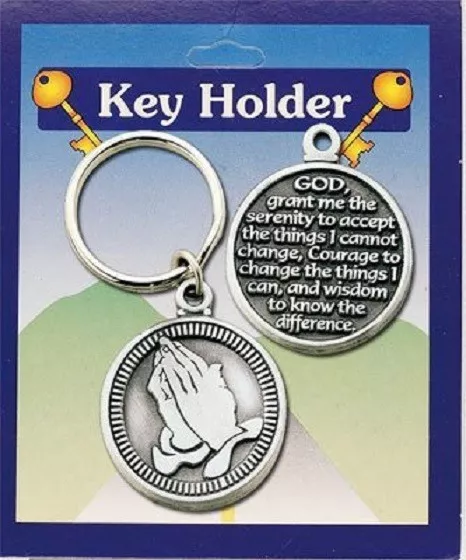 Serenity Prayer Key Ring Holder TOKEN Praying Hands SOLID METAL Serenity Verse