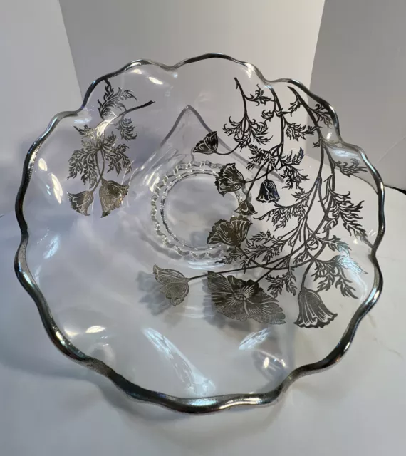 Silver City Flanders Poppy Sterling Silver Overlay, Rim, Fluted Glass Bowl 10”