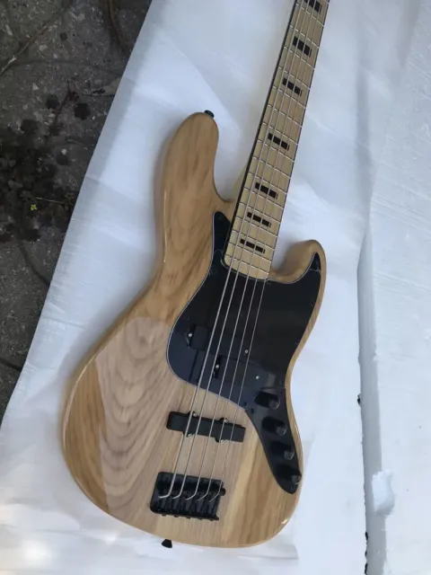 5 String Jazz Electric Bass Guitar Ash Wood Body Maple Neck Black Pickguard