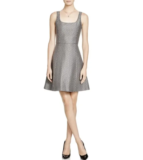 New THEORY 10 Trekana Grey Circuit Knit Dress Stretch Jacquard Sleeveless NWT