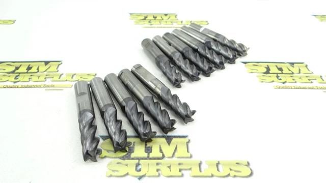 Lot Of 11 Solid Carbide Square & Corner Radius End Mills .4915" To .4960" Garr