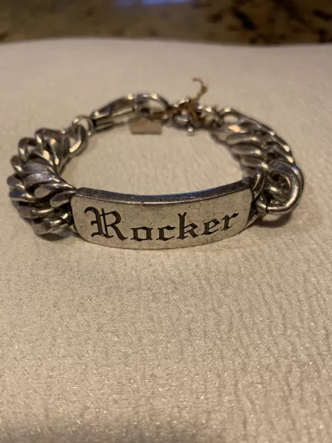 Lucky Brand Silver Metal Rocker Bracelet With Skulls