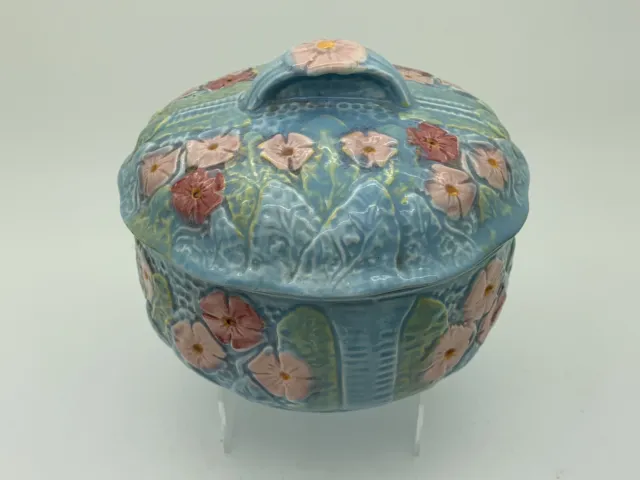 Vintage Melba Ware Blue Floral Cabbage Lidded Pot