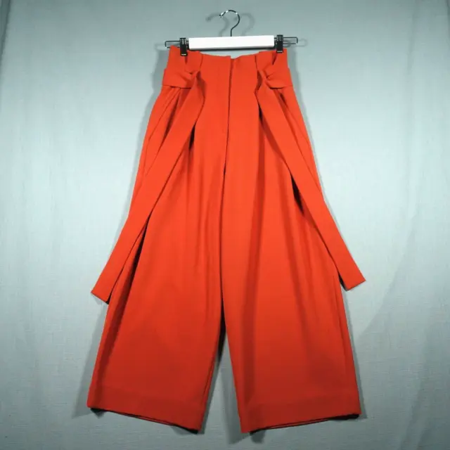 COS Trousers Womens 34 Orange Wide Leg Tie Belt Pleated Culotte Pants Preloved