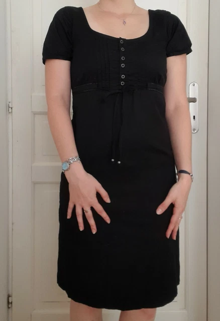 Robe Noire Fluide Esprit Taille 34 - Style Trapèze, Manches Courtes, Occasion Comme Neuve