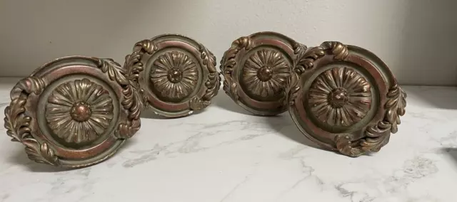Set 4 Pc Resin Medallion  Antique Gold Finish Drapery Curtain Tie Back Holder