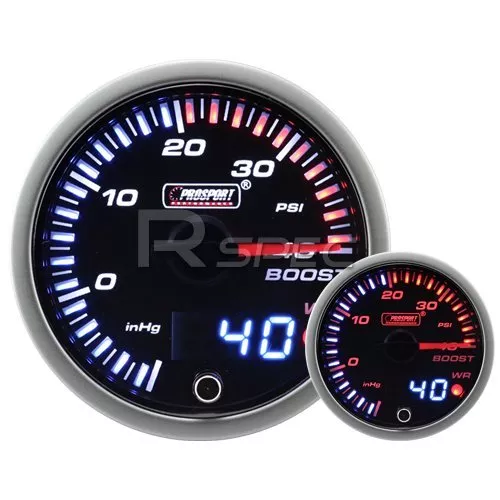 JDM 60mm Smoked Style 40 PSi Boost Dual Stepper Motor Gauge with warning