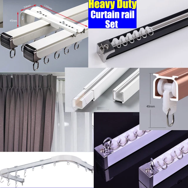 ALUMINIUM HEAVY DUTY Curtain Rail Track Set Brackets Gliders Wall