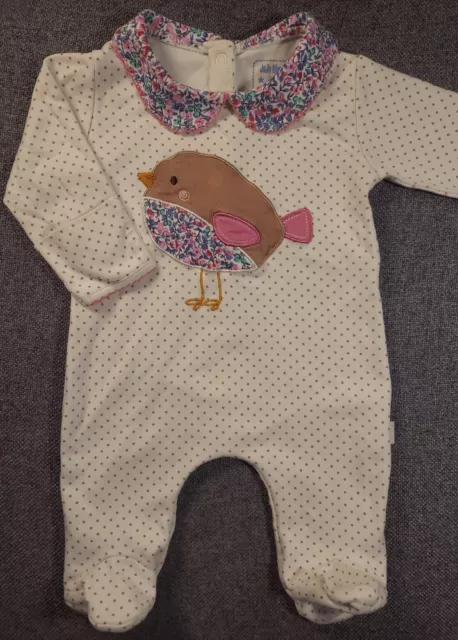 Jojo maman bebe baby girls Sleepsuit 0-3 Months robin applique back fasten (345)