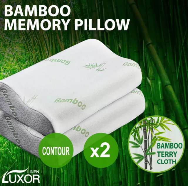 2x Pack Luxury Bamboo Memory Foam Fabric Fibre Cover Contour Pillow 50 x 30cm