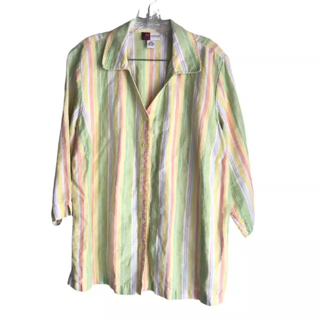 JM Collection by Jennifer Moore Women's 100% Linen Shirt 16W Striped 3/4 Sleeves