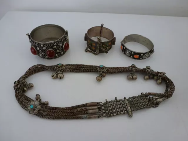 Vintage Indian Jewellery Job Lot Bracelet x3 Headdress x1 Agate / Enamel / Glass