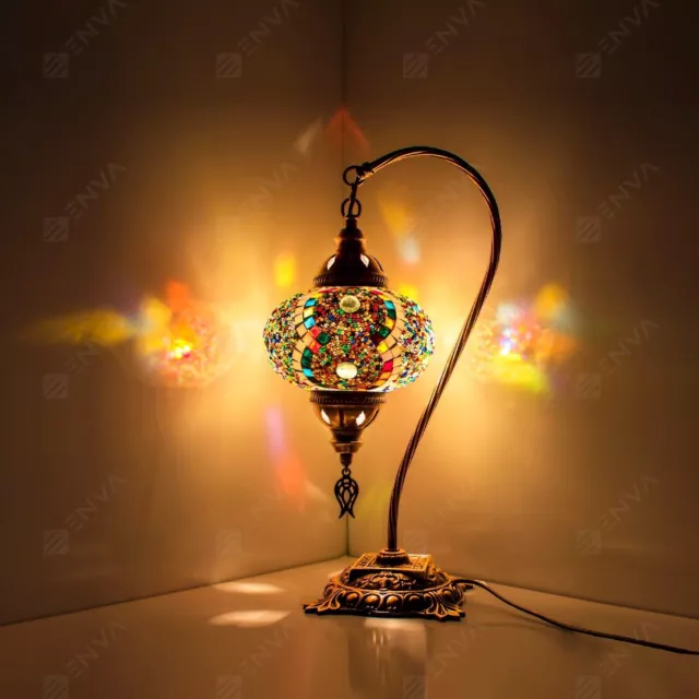 Lampada tavolo a collo di cigno a mosaico Tiffany fatta a mano turca marocchina