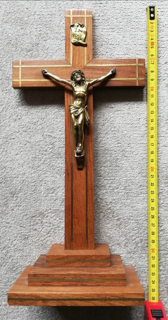 Crucifix Christ En Bronze Et Bois Art Déco - 35 Cm De Hauteur - Vintage Français