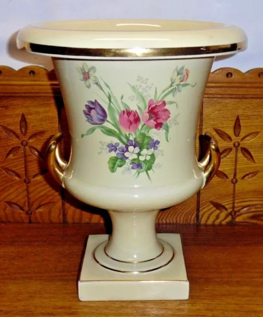Vintage The Trenton Potteries NJ Floral Porcelain 2 Handle Urn Vase - 11 3/4"