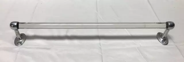 Antique 19" Glass Deco Towel Bar Chrome Brass Ends Bathroom VTG Old 124-23B