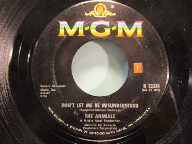 THE ANIMALS - Don't Let Me Be Misunderstood - 1965 MGM Records 45 rpm - Top 40
