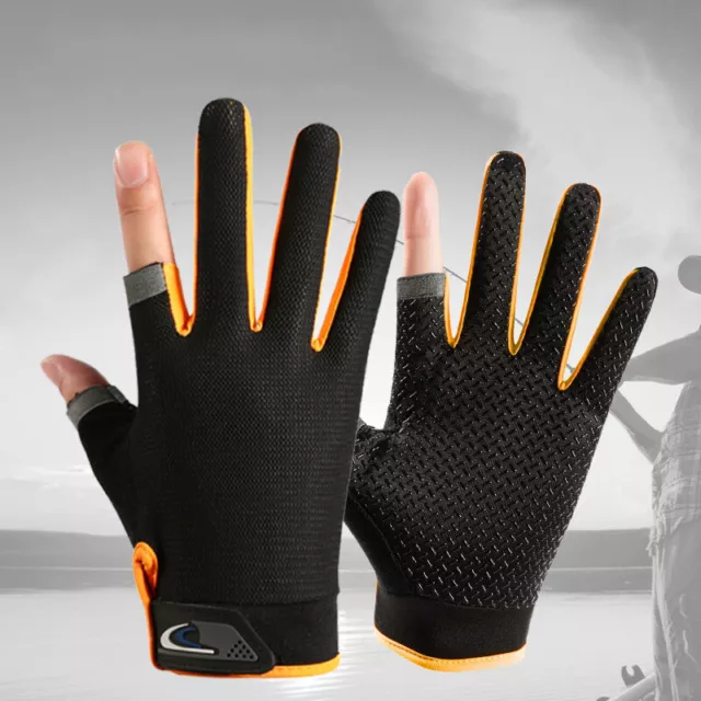 1Pair Anti-Slip Breathable Fishing Gloves Two Finger Cut Durable Outdoor Sp-wf_w