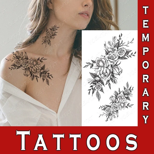 STICK ON TATTOO Rose Flowers Body Sticker Fake Women Temporary Transfer