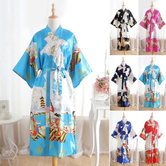 Raso Seta Kimono Accappatoio Vestaglia Matrimonio Damigella Pigiama Taglia