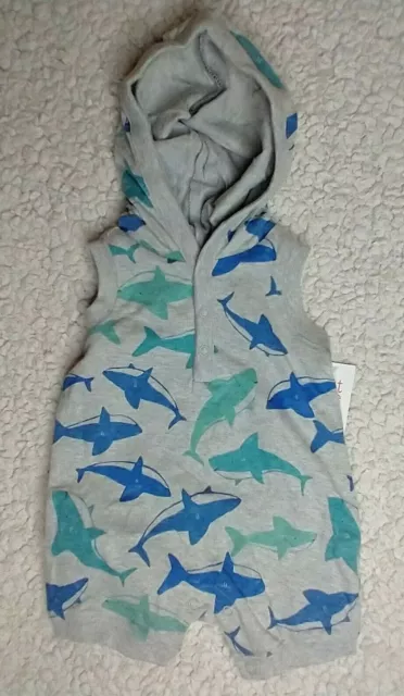 Carter's - Baby Hooded With Shark Fin One-Piece Romper - Sharks - 3 Months