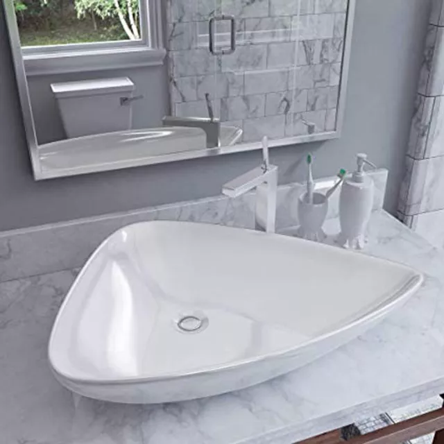 Lavabo Da Appoggio Ceramica Bianco Triangolar Lavandino Lavello 68x47,5x12,5